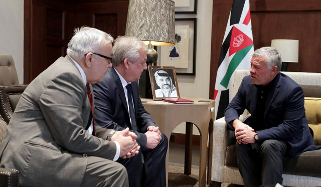 His Majesty King Abdullah receives a Russian delegation headed by Deputy Foreign Minister Sergey Vershinin on Sunday (Photo courtesy of Royal Court)