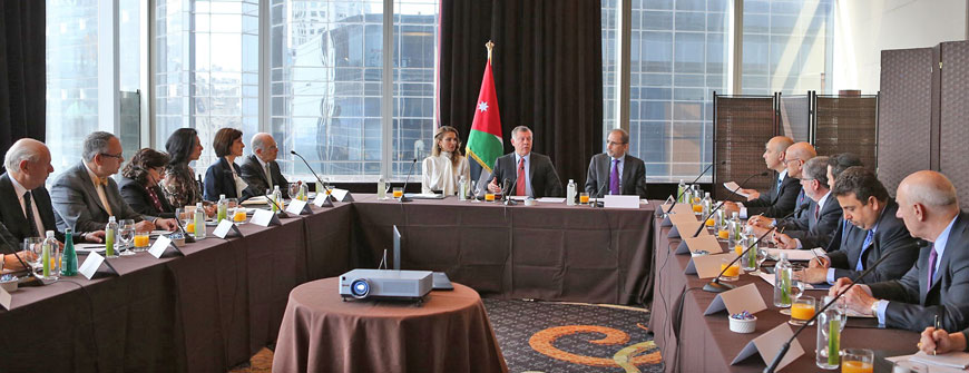 His Majesty King Abdullah meets with representatives of American Jewish organisations in New York on Sunday (Photo courtesy of Royal Court)