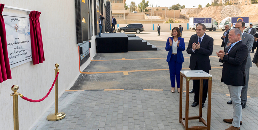 His Majesty King Abdullah inaugurates the Strategic Medical Inventory Warehouse in Yajouz affiliated with the Ministry of Health, which aims to bolster the medical stockpile in Jordan for an additional four months. The establishment of the warehouse comes within Jordan's vision to enhance the strategic stockpile of food, medicine, and energy  (Photo courtesy of Royal Court)