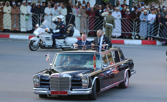 Crowds greet His Majesty King Abdullah as he is received by King Mohammed VI upon his arrival in Rabat on Wednesday  (Photo courtesy of Royal Court)