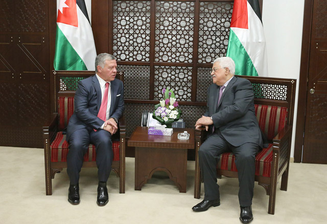 His Majesty King Abdullah meets with Palestinian President Mahmoud Abbas in Ramallah on Monday  (Photo courtesy of Royal Court)