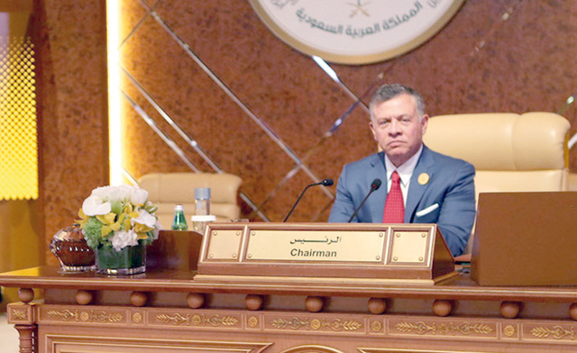 His Majesty King Abdullah delivers a speech inaugurating the Arab summit in Dhahran, Saudi Arabia, on Sunday (Photo courtesy of Royal Court)