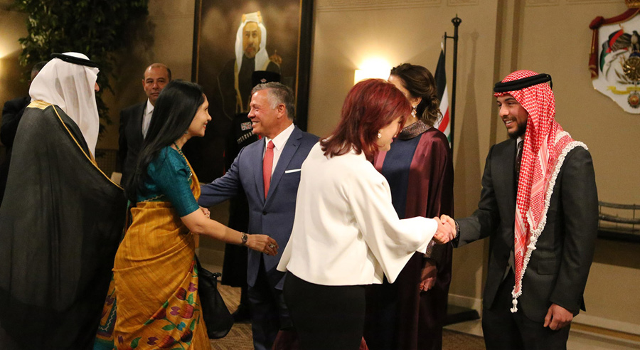 Their Majesties King Abdullah and Queen Rania and Crown Prince Hussein attend an official national celebration marking Jordan’s 72nd Independence Day on Thursday (Photo courtesy of Royal Court)
