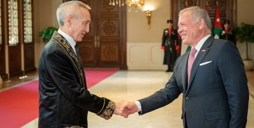 His Majesty King Abdullah on Tuesday accepts the credentials of newly appointed ambassadors to Jordan, during a ceremony at Basman Palace (Photos courtesy of Royal Court)