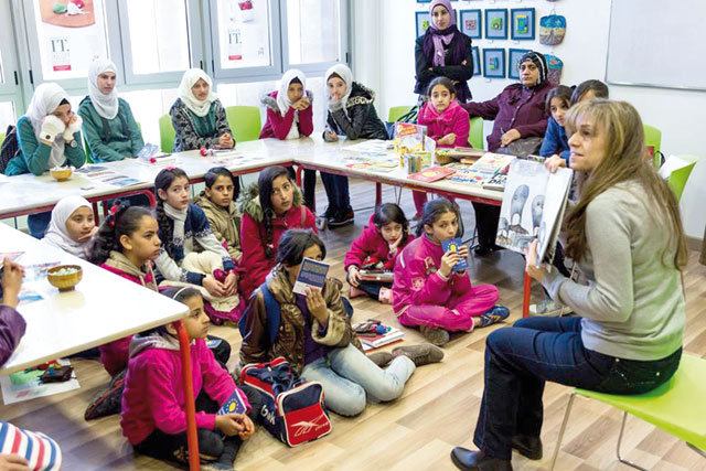 Children participate in language learning activities at Haya Cultural Centre on Saturday (Photo courtesy of European Film Festival 2017)