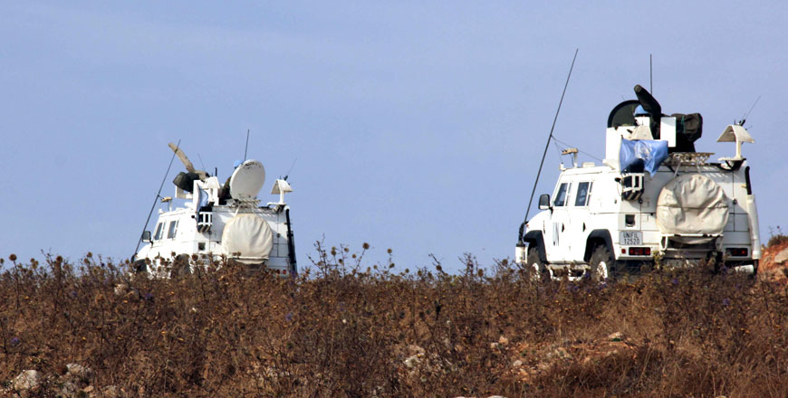 A convoy of the United Nations peacekeeping force  patrols in the vicinity of the Kfar Kila village in southern Lebanon, after reports of clashes in the Lebanese-Israeli border area on Monday (AFP photo)