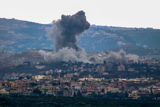 A Photo taken from the southern Lebanese city of Tyre shows smoke rising from the site of an Israeli airstrike that targeted the southern village of Siddiqin on October 10, 2024 (AFP photo)