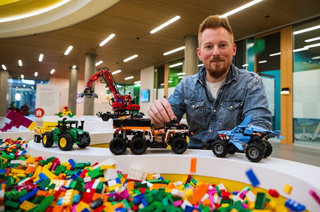 Lego designer Samuel Tacchi from France shows a few designs at the Lego campus in Billund, Denmark, on November 29 (AFP photo by Jonathan Nackstrand)