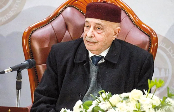 Aguila Saleh, photographed here in December 2020, has registered to run in next month’s Libyan presidential election (AFP photo)