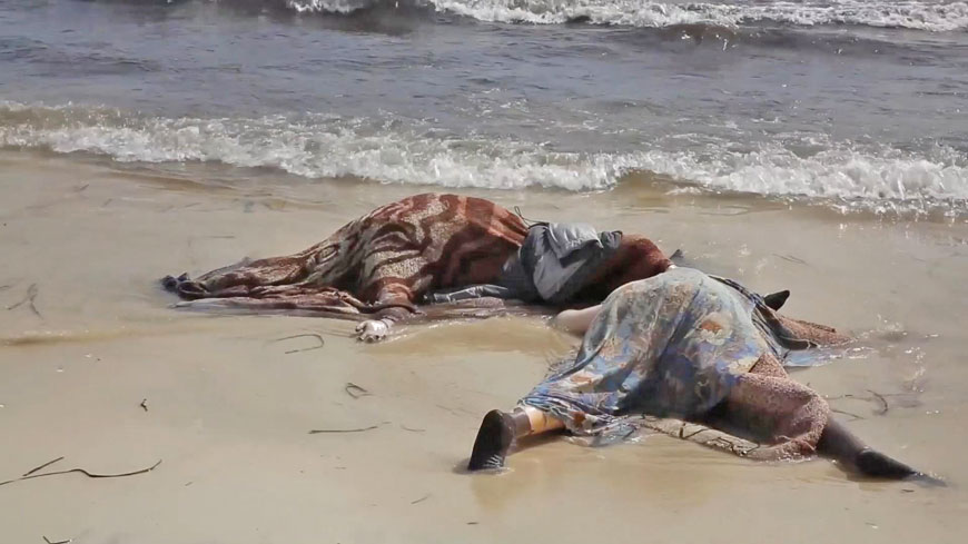 The lifeless bodies of migrants lay on the beach near the western city of Zwara, Libya, on Thursday (AP photo)