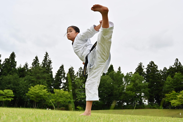 Young Japanese karate competitor Mahiro Takano training in Nagaoka, Niigata Prefecture in Japan, on June 23  (AFP photo by Charly Triballeau)