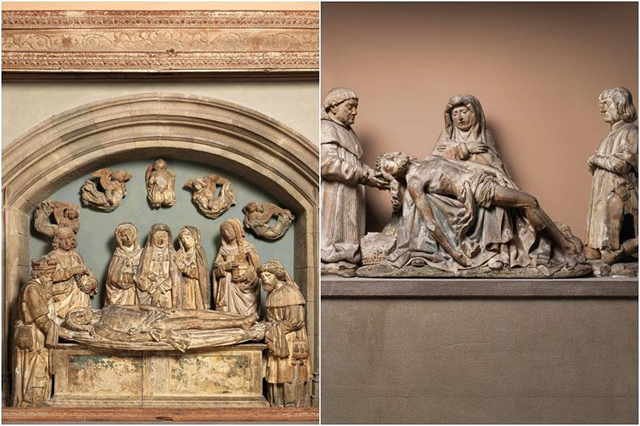 The Entombment of Christ sculpture (left) and the sculpture Pieta with Donors, Pons de Gontaut and his brother Armand, Bishop of Sarlat fhe NY Mets Museum (AFP photo)