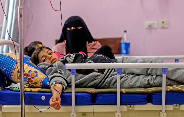 Palestinian children suffering from cancer receive treatment at a hospital in Gaza City, on Tuesday (AFP photo)