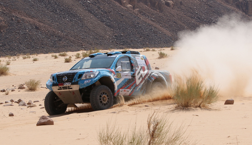 Saudi Arabia’s Essa Al Dossari can be seen in action in the desert surroundings of Wadi Rum during the Jordan Baja candidate event, in September 2018 (Photo courtesy of Jordan Baja Media Service)