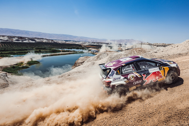 Qatar’s Nasser Saleh Al Attiyah in action by the Jordan River at the Jordan Rally on Friday  (Photo courtesy of the Jordan Rally Media Service)