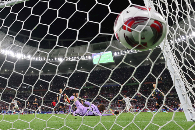 Jordan's midfielder #10 Mousa Al Tamari scores his team's second goal during the Qatar 2023 AFC Asian Cup semifinal football match between Jordan and South Korea at the Ahmad Bin Ali Stadium in Al Rayyan, west of Doha, on Tuesday (AFP photo)