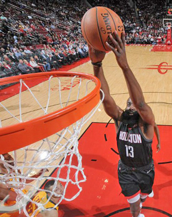 James Harden of the Houston Rockets dunks the ball against the Utah Jazz during their NBA game in Houston, Texas, on Monday  (AFP photo by Bill Baptist)