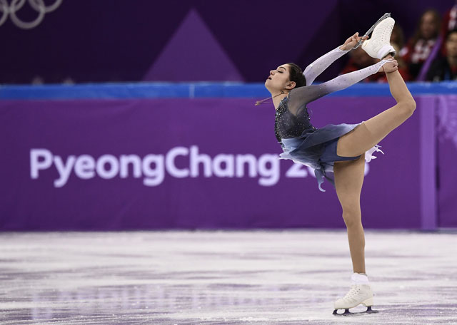 Russia’s Evgenia Medvedeva competes in the figure skating team event women’s single skating short programme during the 2018 Winter Olympic Games in Gangneung, South Korea, on Sunday  (AFP photo by Aris Messinis)