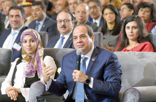 Egyptian President Abdel Fattah Al Sisi speaks during ‘5th National Youth Congress’ in a session ‘Ask the President’ in Cairo, Egypt, on Wednesday (Reuters photo)