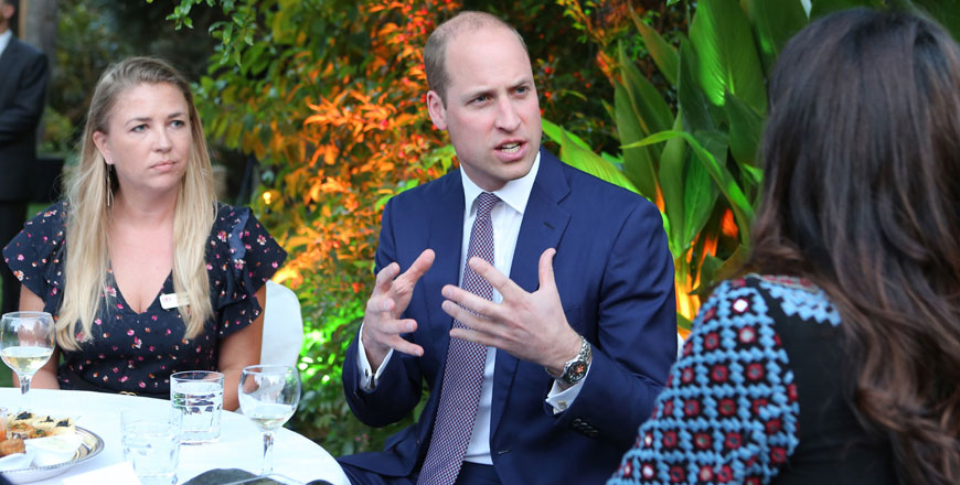 Britain’s Prince William meets Jordanians working in the education sector during a birthday party in honour of his grandmother, Queen Elizabeth II, at the residence of the British ambassador in Amman on Sunday (AFP photo)