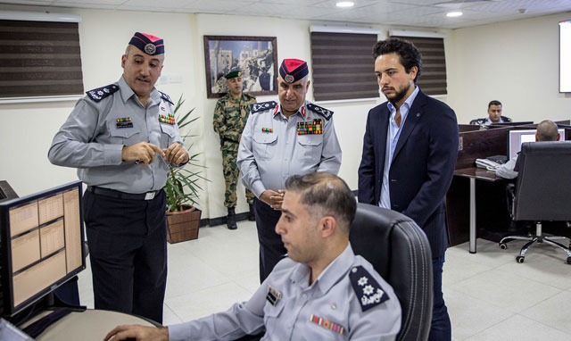 HRH Crown Prince Hussein visits the Civil Defence Department on Wednesday (Photo courtesy of Royal Court)