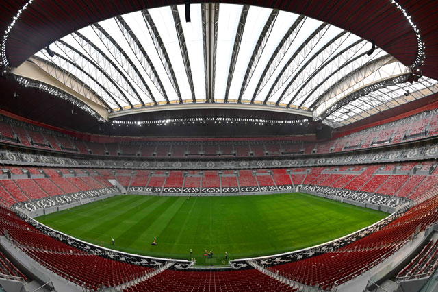 A file photo taken on December 17, 2019, shows a view inside Qatar's new Al Bayt Stadium in the capital Doha, which will host matches of the FIFA football World Cup 2022 (AFP photo)