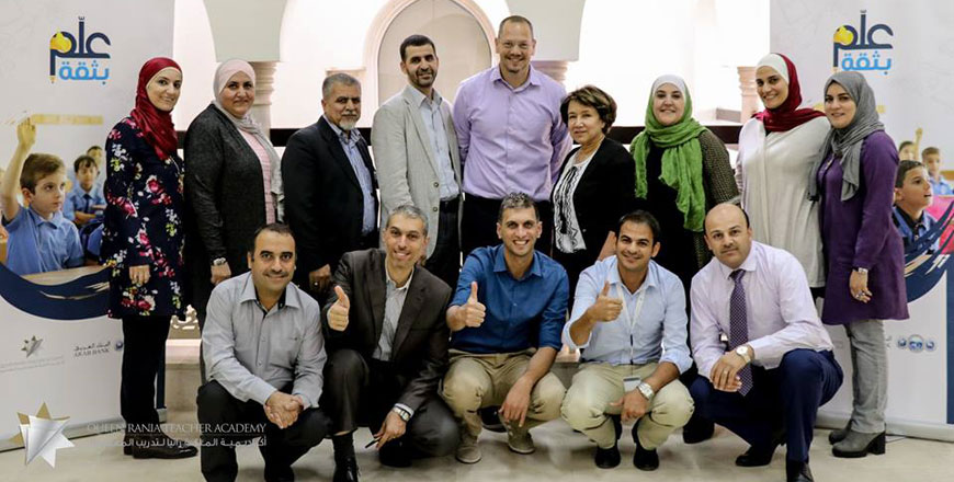 Author Doug Lemov (middle) poses for a group photo at a training he conducted in Amman recently  (Photo courtesy of Queen Rania Teacher Academy)