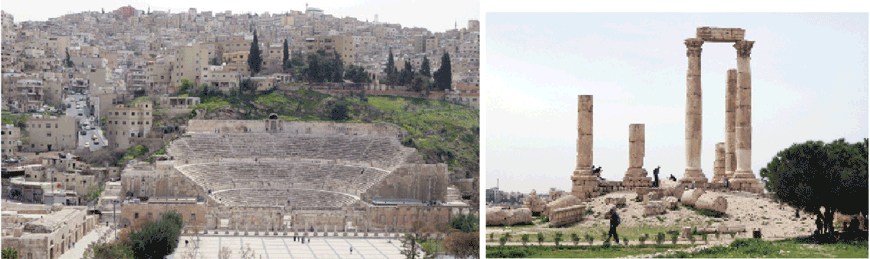  Left: A view of the Roman Theatre in downtown Amman. Right: Tourists are seen at the Amman Citadel, in the capital’s Jabal Al Qalaa neighbourhood, in this photo taken on April 2, 2022  (Photos by Rajive Cherian)