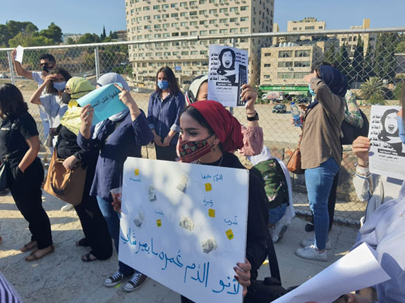 Citizens stage a sit-in near the Parliament building in Amman on Wednesday to protest against the latest killing of a Jordanian woman allegedly by her father for reasons related to 'family honour' (Photo by Rana Husseini)