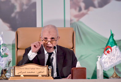 National Independent Elections Authority  chief Mohamed Charfi delivers a speech in the capital Algiers on Monday (AFP photo)