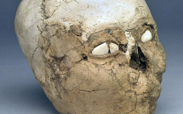 In this undated photo, a 9,500-year-old Neolithic plastered skull from the British Museum's collection can be seen (Photo courtesy of the British Museum)