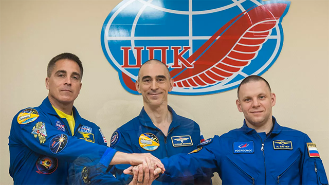 The crew did not face direct questions from reporters but replied to emailed questions instead (AFP photo)
