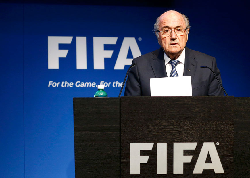 FIFA President Sepp Blatter addresses a news conference about his resignation at the FIFA headquarters in Zurich on Tuesday (Reuters photo by Ruben Sprich)