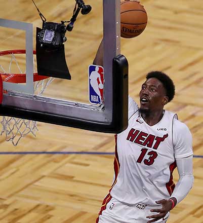 Bam Adebayo of the Miami Heat scores against the Orlando Magic in Orlando, Florida, on Wednesday (AFP photo by Alex Menendez)