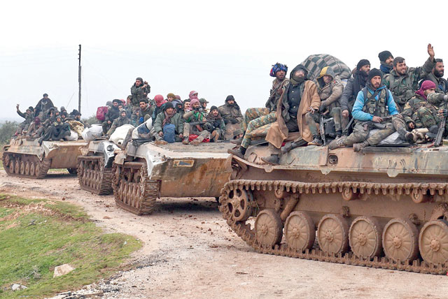 Syrian army troops advance towards the rebel-held areas of the northern Aleppo province on Wednesday (AFP photo)