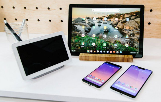 Google demos the new Google Home Hub, left, Google Pixel Slate, centre, and new Pixel phones during their official event in New York on Tuesday (Reuters photo)