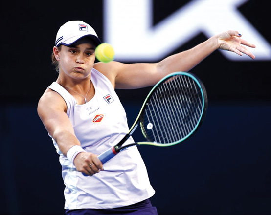 Australia’s Ashleigh Barty plays a shot against Montenegro’s Danka Kovinic at the Australian Open on Tuesday  (AFP photo)