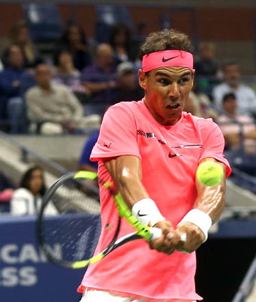 Rafael Nadal of Spain competes against Dusan Lajovic of Serbia during their Men’s Singles tennis match at the 2017 US Open Tennis Championships in New York on Tuesday (Anadolu Agency photo by Mohammed Elshamy)
