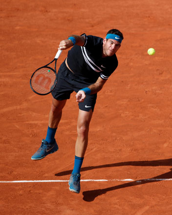 Argentina’s Juan-Martin Del Potro in action during his third round match against Spain’s Albert Ramos-Vinolas at the French Open in Paris on Saturday (Reuters photo by Christian Hartmann)