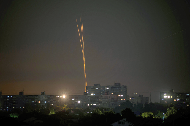 This photograph taken early on Sunday, shows Russian missiles launched from Russia's Belgorod region flying towards Kharkiv, eastern Ukraine (AFP photo)