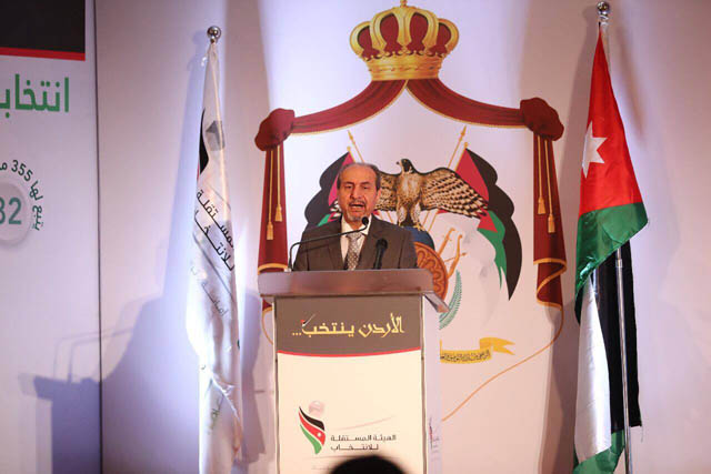 Spokesperson of the Independent Elections Commission Jihad Momani speaks to reporters in Amman on Tuesday (Photo by Osama Aqarbeh) 