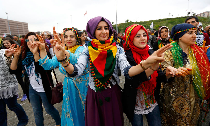 Supporters of the Pro-Kurdish Peoples’ Democratic Party dance during a gathering to celebrate their party’s victory during the parliamentary elections, in Istanbul, Turkey, on Monday (Reuters photo)