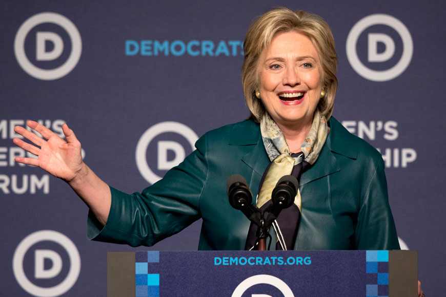 Democratic presidential candidate Hillary Rodham Clinton speaks to the Democratic National Committee 22nd Annual Women’s Leadership Forum National Issues Conference in Washington, Friday (AP photo)