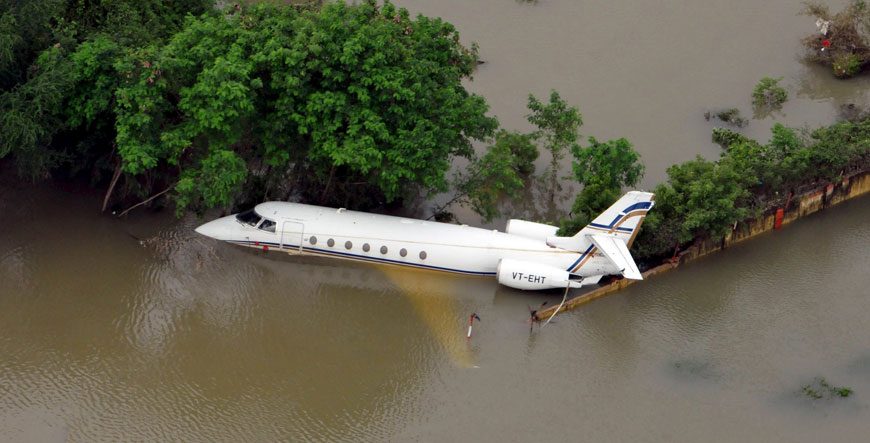 An aerial view of a partially submerged airplane is pictured in a flood affected area in Chennai, India, on Thursday (Reuters photo)