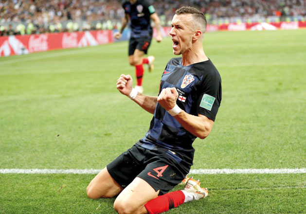 Croatia’s Ivan Perisic celebrates after scoring the first goal against England during their 2018 World Cup match in Moscow on Wednesday (Reuters photo)