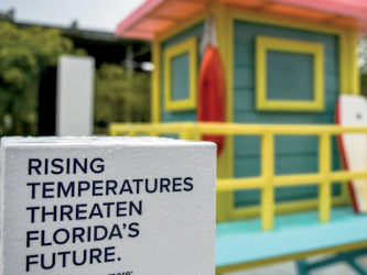 A biodegradable wax sculpture created by Los Angeles artist Bob Partington is showcased for a September 2020 campaign in Miami on climate change (AFP photo)
