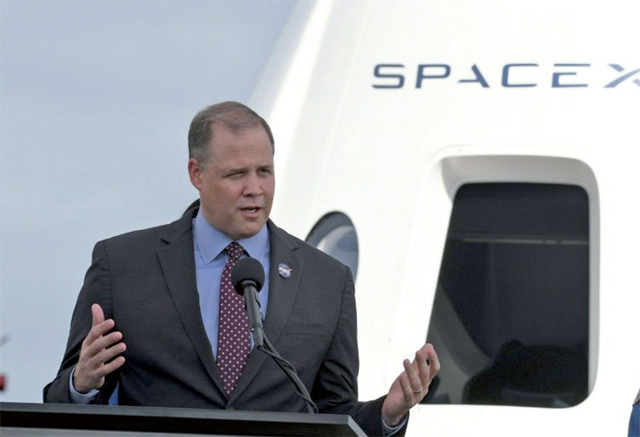 NASA Administrator Jim Bridenstine speaks during a press briefing at the Kennedy Space Centre on Friday in Cape Canaveral, Florida (AFP photo)