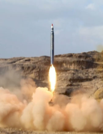 This screen grab from a handout video provided by the Anssarullah Military Media Centre on April 11 shows the launching of a ballistic missile from an undisclosed location in Yemen (AFP photo)