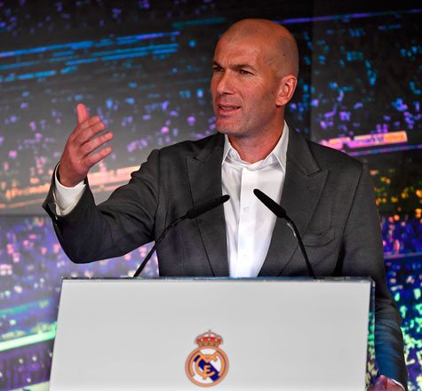 Real Madrid’s newly reappointed French coach Zinedine Zidane gives a press conference, in Madrid, on Monday (AFP photo)